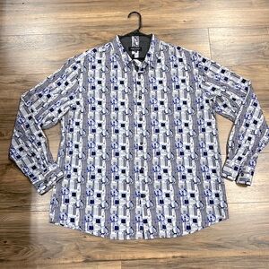 ALEX VANDO | grey/blue patterned dress shirt button up/down